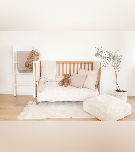 סט מצעים 3 חלקים לעריסת תינוק 100% כותנה ג'רזי מקולקציית Sketch & Grid - אבן משבצות Minene -