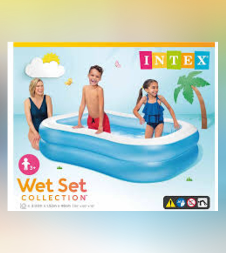 مسبح عائلي مستطيل الشكل، أبعاده 203×152×48 سم، رقم الموديل 57180 من شركة إنتكس - لون أزرق/أبيض Intex -