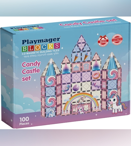 חלקי מגנט להרכבה בתלת מימד 100 חלקים Playmager - טירת הממתקים
