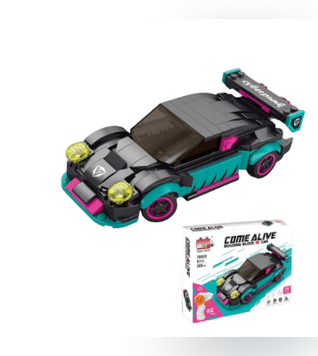 سيارة رياضية لتجميع 265 قطعة مع جهاز تحكم عن بعد قابل لإعادة الشحن باللون الأسود الفيروزي COME ALIVE