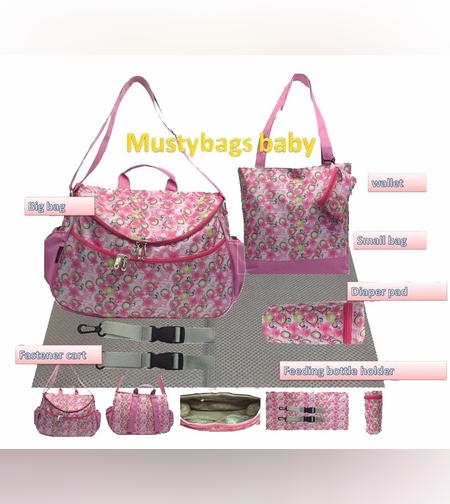 תיק לעגלת תינוק 6 חלקים ורוד