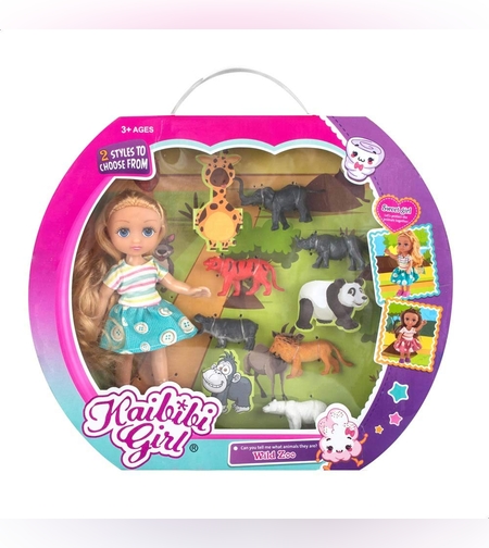 دمية + حيوانات في صندوق