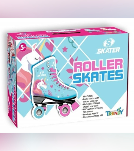 סקטים 4 גלגלי PVC, גלגיליות ומעצור - דגם חד קרן על רקע תכלת -