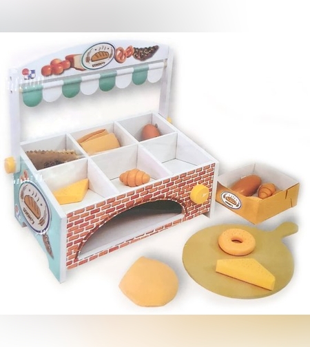 יריד האוכל לילדים: דוכן מאפיה עשוי עץ הכולל 29 חלקים למשחקי דמיון טעימים