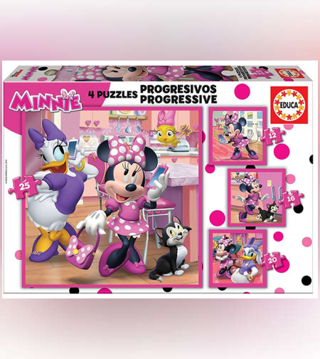 4 פאזלים ב 1 - מיני מאוס / 12 16 20 25 חלקים