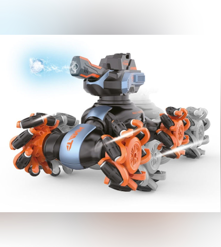 טנק על שלט עם אורות, צלילים וגלגלים מתרחבים שיורה כדורי ג'ל מים, כולל צמיד יד לשליטה מלאה