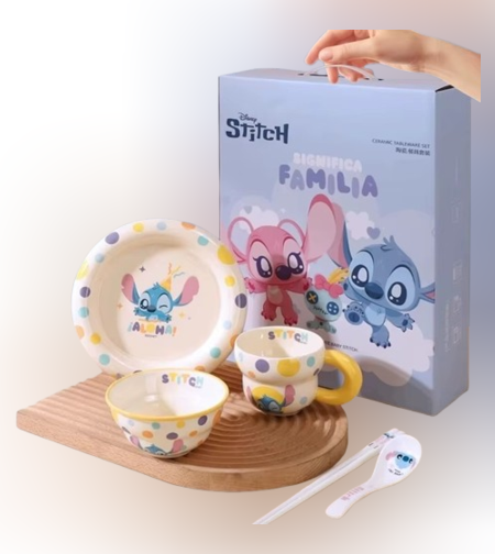 طقم طبقًا، وعاءً، كوبًا، وملعقة ستيتش - STICH