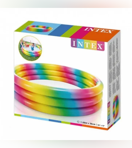 مسبح قابل للنفخ ملون، بثلاث حلقات للأطفال الصغار، قطره 168 سم، موديل 58449 INTEX