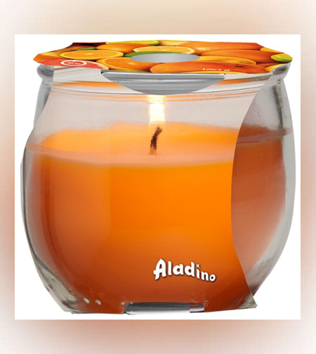 נר אווירה בכוס זכוכית דקורטיבית, נר ריחני בניחוח תפוז