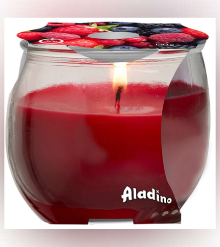 נר אווירה בכוס זכוכית דקורטיבית, נר ריחני בניחוח פירות יער