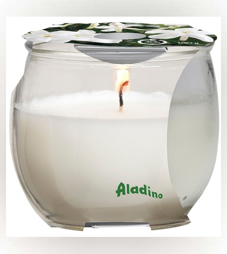 נר אווירה בכוס זכוכית דקורטיבית, נר ריחני בניחוח יסמין