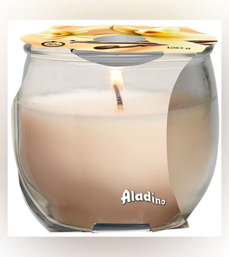 נר אווירה בכוס זכוכית דקורטיבית, נר ריחני בניחוח וניל עדין