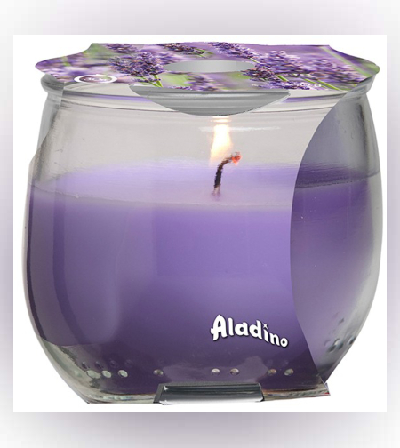 נר אווירה בכוס זכוכית דקורטיבית, נר ריחני בניחוח לבנדר