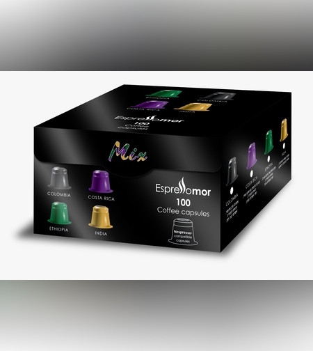 מארז של 100 קפסולות מיקס EspressoMor תואמות נספרסו