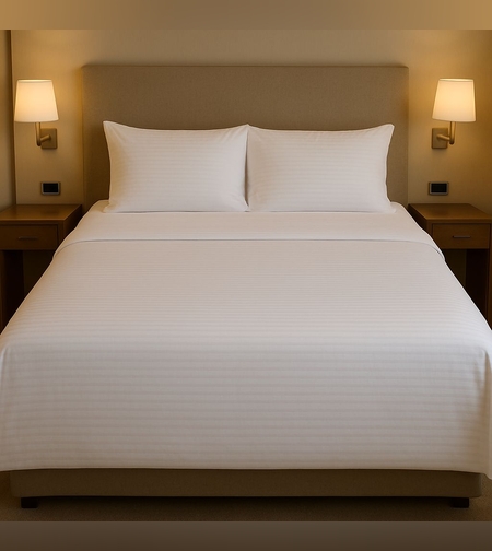 סט מצעים לבן פסים בד מיקרו