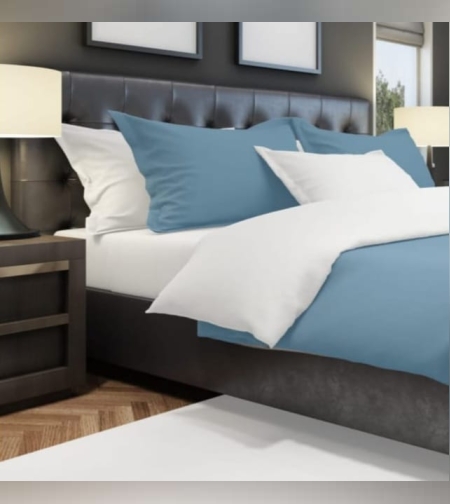 סט מצעים מיקס אנד מאץ תכלת לבן