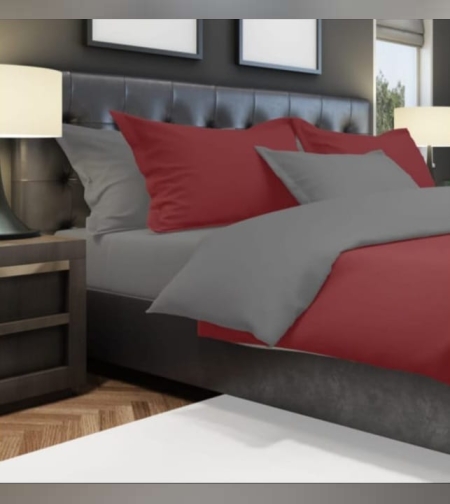 סט מצעים מיקס אנד מאץ בורדו אפור