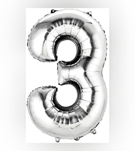 בלון הליום סיפרה 3 בצבע כסף גודל ״34 אינצ