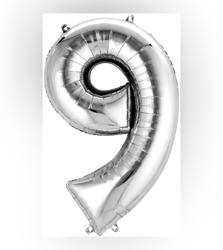 בלון הליום סיפרה 9 בצבע כסף גודל ״34 אינצ