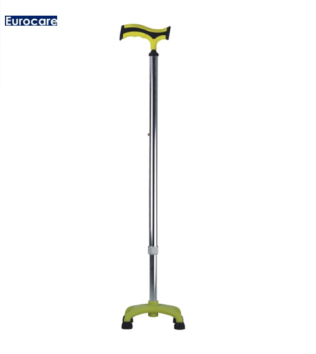 מקל 4 נקודות לעזר בהליכה עם בסיס פלסטיק צהוב