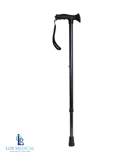 מקל הליכה טלסקופי שחור מבריק - ידית גומי