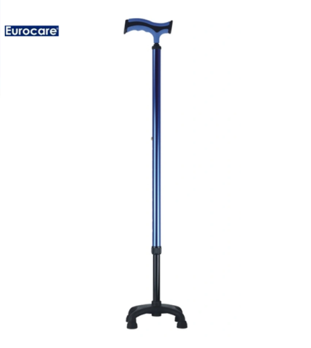 מקל 4 נקודות לעזר בהליכה עם בסיס פלסטיק כחול