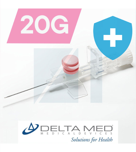 צנתר/וונפלון לעירוי 2 דרכים דלתה 20G ורוד 50 יח' - DELTA MED