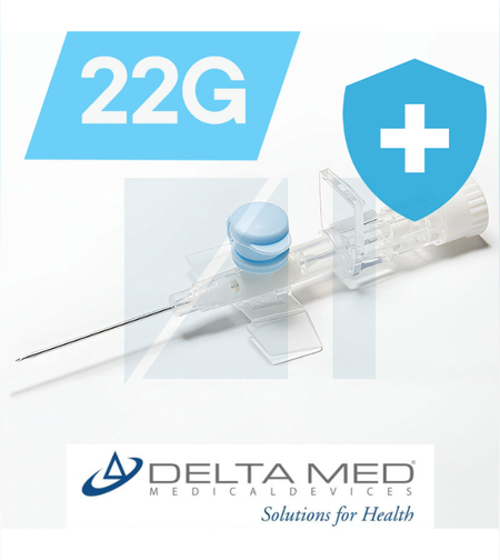 צנתר/וונפלון לעירוי 2 דרכים דלתה 22G כחול 50 יח' - DELTA MED