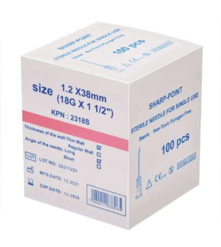 מחט סטרילית 100 יחידות בחבילה- 18G