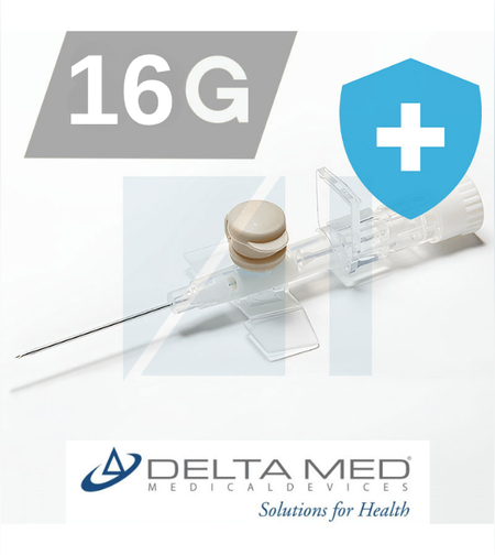 צנתר/וונפלון לעירוי 2 דרכים דלתה 16G אפור 50 יח' - DELTA MED