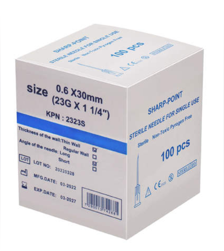 מחט סטרילית 100 יחידות בחבילה- 23G
