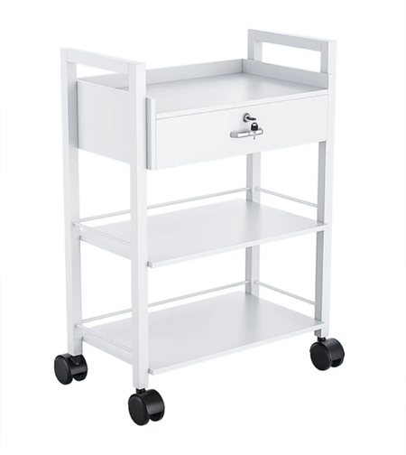 עגלת קוסמטיקה 3 מדפי עץ ומגירת אחסון - Cosmetics cart