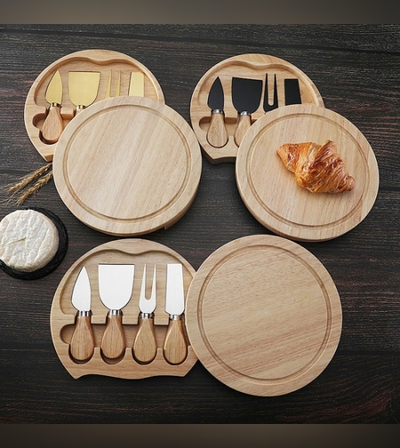 סט סכינים ארוז בתוך קופסת אלון עגולה