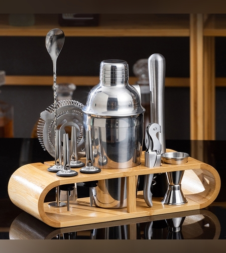 סט ברמן 12 חלקים מנירוסטה עם מסגרת עץ