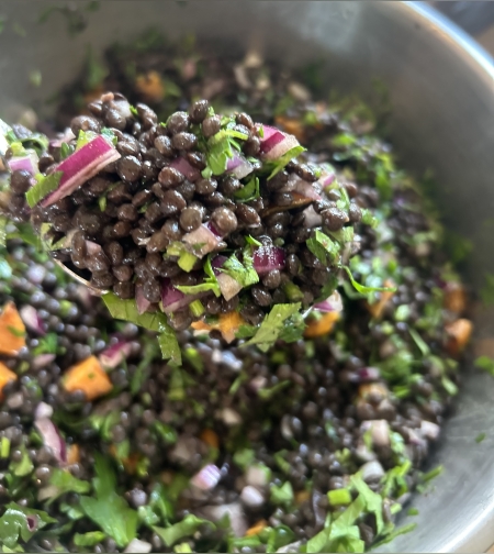 Black lentil and sweet potato salad