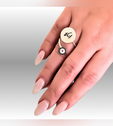 טבעת כפולה שם חרוט וזרקון