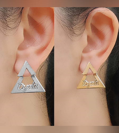 עגילי משולש בגולדפילד בשילוב שם