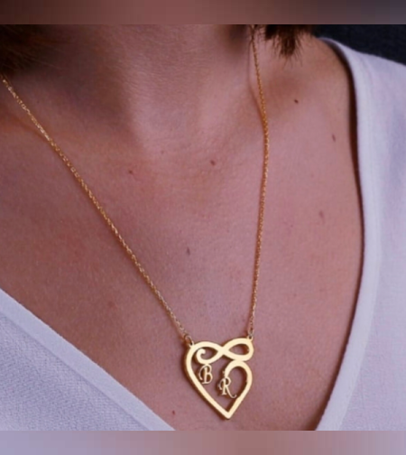 שרשרת לב בשילוב אותיות