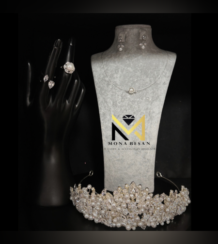 סט כלה כתר קריסטלים ופנינה