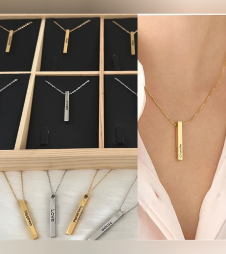 שרשרת תליון מלבני 3D עם חריטה