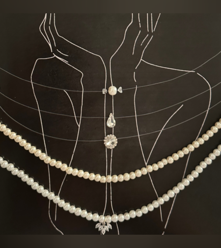 שרשרת פנינה/קריסטלים עדינה לכלה בשילוב תליון קריסטל