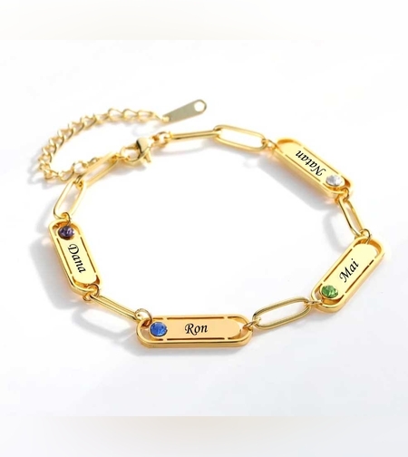 צמיד שמות יוקרתי עם זרקונים בצבעים