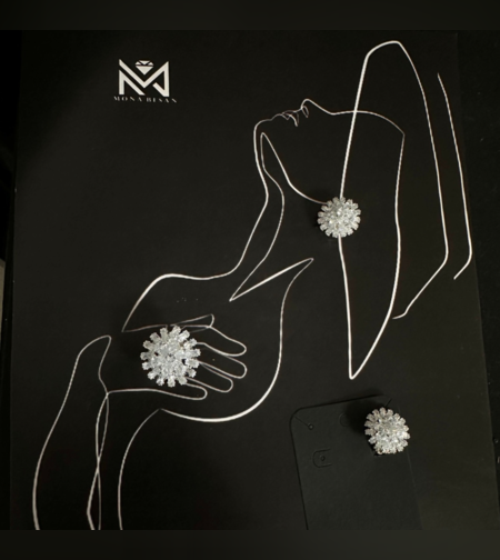 סט כלה עגילים וטבעת קריסטלים