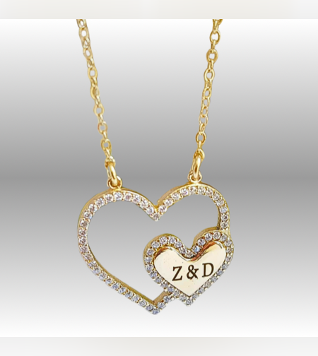 שרשרת לב בתוך לב מזורקן& חריטה אישית