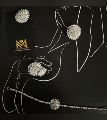 סט כלה עגילים טבעת וצמיד קריסטלים