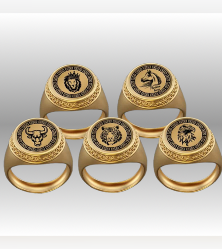 טבעת יוקרתית לגבר עם חריטת ראש אריה