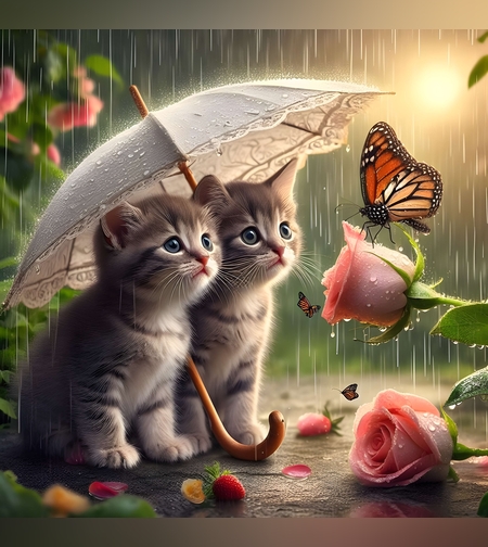 חתולים מתחת למטריה