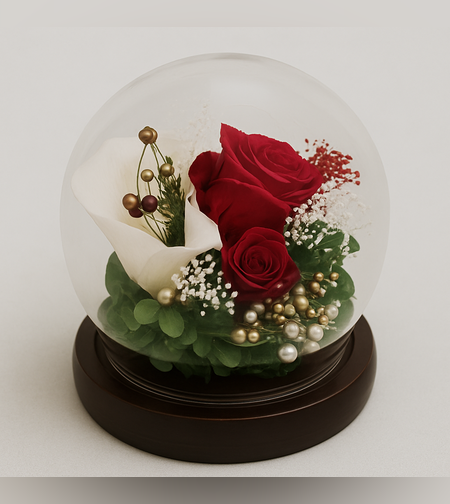 ורד נצחי בתוך כיפת זכוכית עם תאורת LED | מתנה רומנטית מיוחדת | דגם קטן