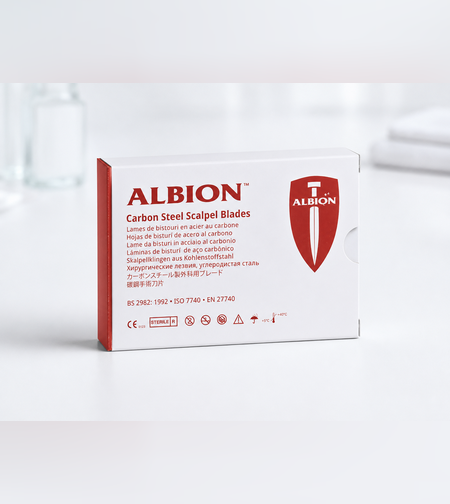 להבי סקלפל סטריליים ALBION מפלדת פחמן | להבים כירורגיים חד־פעמיים