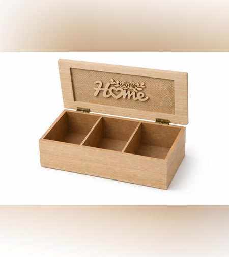קופסת אחסון מעוצבת לבית עם מכסה HOME | קופסת עץ דקורטיבית לאחסון